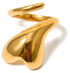 Chunky Large Heart Statement Ring For Women Girls Fashion Exaggerated Open Wrap Knuckle Finger Rings Comfort Fit Personality Minimalist Unique Chic Gift For Holiday Size 7