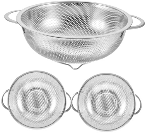 Cabilock 3 pièces Passoire Inox à Mailles Fines avec Double Poignée Panier à Fruits et Légumes Résistant pour Lavage et Égouttage Bassine de Cuisine Solide et Compatible Évier