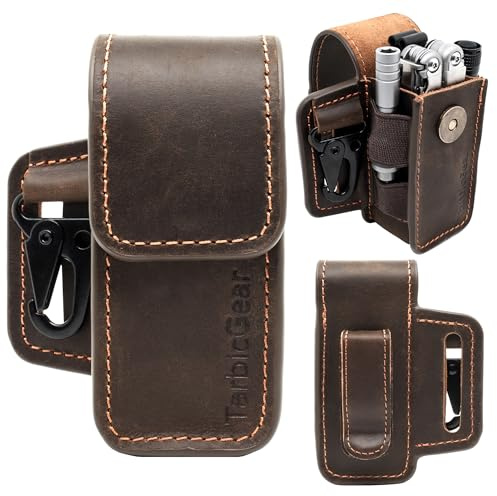 TarbicGear Leather Multitool Sheath for Belt, Multitool Holster with Belt Clip for Men, Pocket Organizer for Work, Fits for Leatherman, SOG, Gerber Tools, Dark Brown, Large