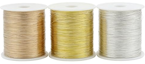 100m x 3 Spule Schmuckdraht 0.3mm,Gold Silber Handwerk Flexibler Schmuck Draht Leicht Zu Schneiden Lichtbeständig Schmuckdraht Kupferdraht Bastelarbeiten für Basteln