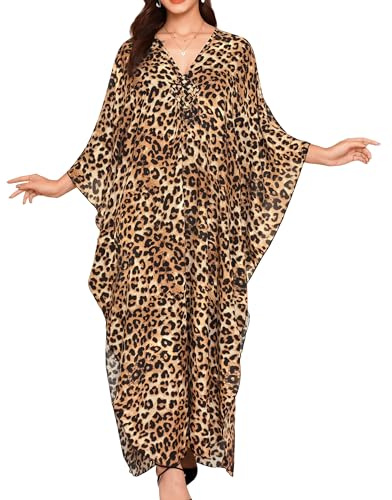 Rossopesca Kaftan Dresses for Women V-Neck Plus Size Batwing Sleeves Moo Moos Beach Cover Ups Long Caftan Dress