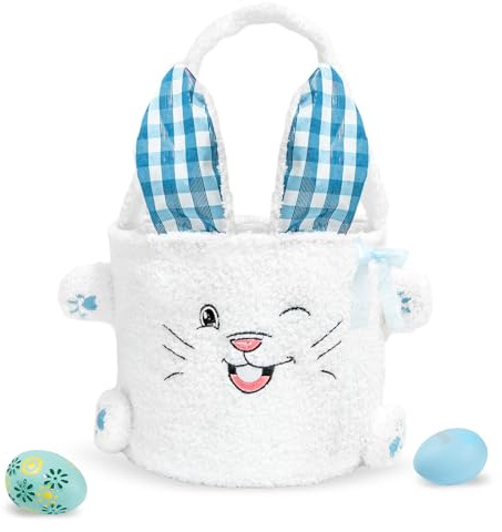 dellyy Cestino Pasquale per Bambini con Manico, Cestino Coniglietto Pasquale, Cesto Regalo di Pasqua, Cestini Pasquali, Sacchetto Regalo Pasqua, Borsa Coniglio Pasquale (Blu)