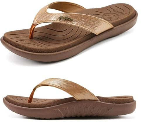 jiajiale Infradito Donna Moda Ortopediche Estive Comode Pelle Supporto Arco Plantare Flip Flop Doccia Spiaggia Piscina Aperte Mare Leggere Eleganti Ciabatte Antiscivolo Gomma Suole Marrone EU37