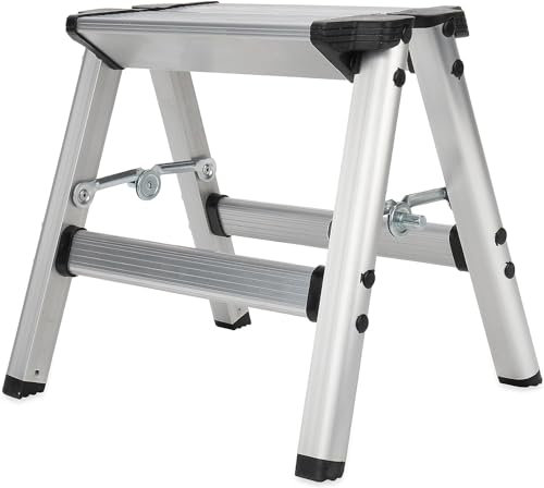 Keraiz 2 Step Ladder - Aluminium Build Step Stool Ladder | Small Step Foldable 2 Step Ladder | Sturdy & Strong Build, Easy to Store, Collapsible Step Ladder