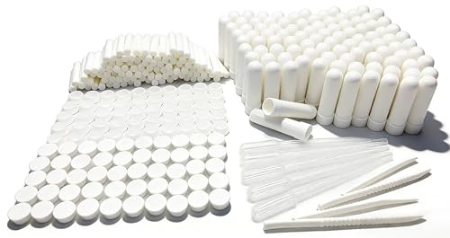 ZIOJOVK 100PCS Essenial Oil Aromatherapy Blank Nasal Inhtaler Tubes (Includes 100 inhalers+110 unscented Wicks+5 Plastic Droppers+2Plastic Tweezers)