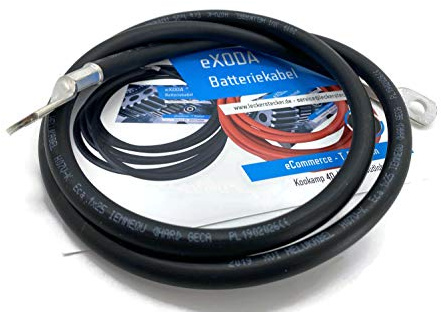 Exoda Batteriekabel 25 mm² 100cm Kabelschuhe M8 und M10 Schwarz für Auto Boot Motorrad flexible Verarbeitung hoher Kupferanteil bis 70° Hitzebeständigkeit
