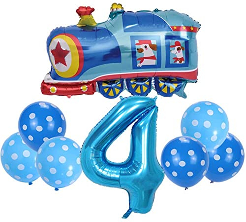 DIWULI Globos de Cumpleaños Tren - Número 4 XXL Azul