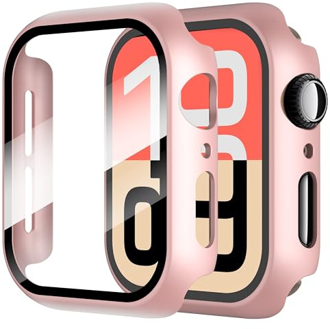 Diruite 2-Pack Screen Protector for Apple Watch SE 3/2/1 /Series 6 5 4 40mm Tempered Glass Case,All Around Hard Matte PC Protective Cover,Rose Gold,40mm