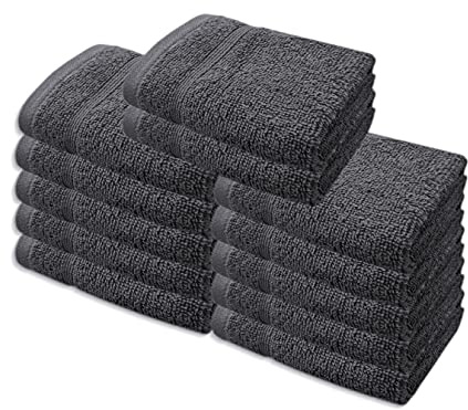 Premium bomull ansiktstyg flaneller tvättduk 12-pack 500 GSM ring spunnen mjuk absorberande 30 x 30 cm handdukar (kolgrå)