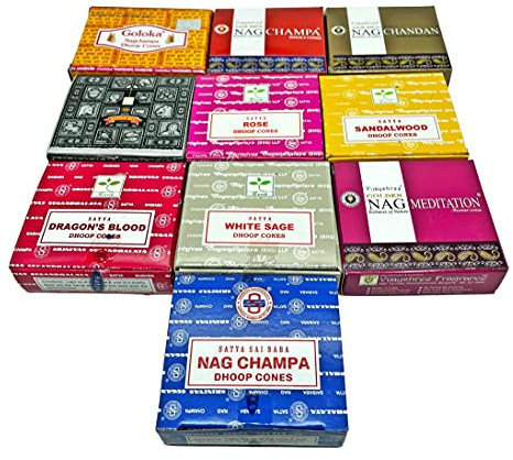 Nature's Spirit Exclusive Coni di Incenso Satya Nag Champa Golden Vijayshree Goloka Confezione da 10 Pezzi