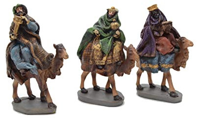 Aries Boutique, 3 Königs, Kamelfiguren, Krippenfiguren, Weihnachten, handbemalt, Innen- und Außendisplay, 14 cm.