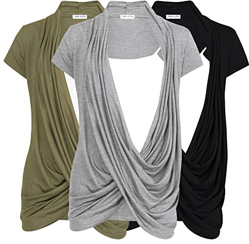Free to Live 3 Pack Nursing Tops Breastfeeding Shirts Criss Cross Tops for Women Maternity Clothes (Large, Black, Heather Grey, Olive)