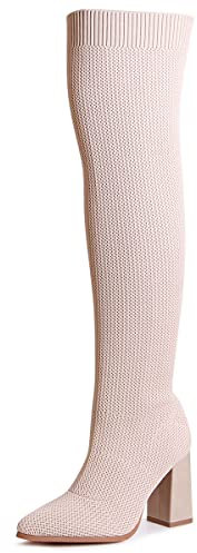 topschuhe24 2311 Damen Overknee Stiefel Strick Stulpen, Farbe:Beige, Größe:38 EU
