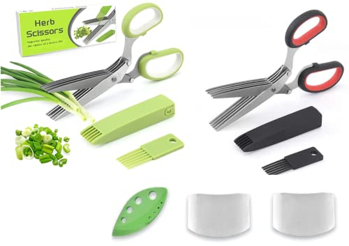 Hitopin 2PCS Tijeras para Hierbas, Tijeras para Verduras, Tijeras de Cocina de Acero Inoxidable, con Peine de Limpieza, Envía 2 Protectores de Dedos de Cocina, para Cebollino, Perejil