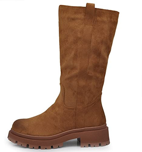 IF FASHION Stivali Stivaletti al Polpaccio Biker Scamosciato Da Donna Platform 6632 Camel N.41