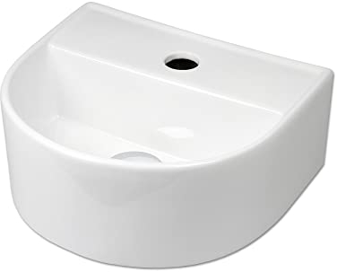 Waschbecken Keramik Hängewaschbecken halbrund 330 x 290 x 130mm weiß Komplettset
