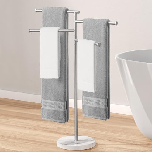 KES Porte-Serviettes sur Pied Porte Serviettes Pivotant 4 Barres avec Base en Marbre Porte Serviette Acier Inoxydable SUS304 Barre Porte-Serviette Brossé, BTH219S4-2