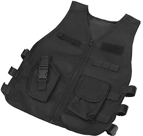 Cosiki Schießweste, 600D-Oxford-Stoff, Verstellbare Militärweste für Jungen, Schwarz, mit Mehreren Taschen Zum Wandern (L für 12 bis 36 Monate)