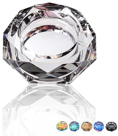 Coomin Crystal Glass Ashtray, Sparkly Cigar Cigarettes Ash Tray, Ashtrays for Smokers Indoor Office Home Desktop Tabletop, Gifts for Men, Silver