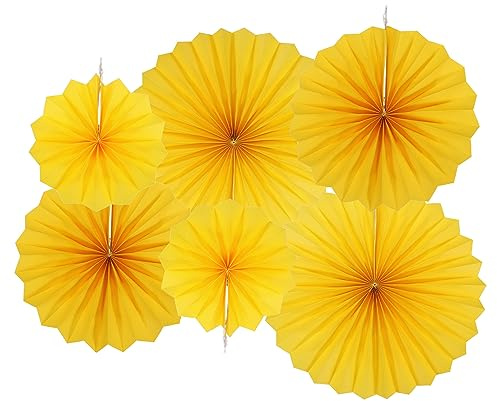 QUARKZMAN Ventagli Carta Appendere Festa Set 6pz Rotondo Modello Ventagli Carta Appendere Decorazione per Casa Negozio Parete Compleanno Matrimonio Laurea Eventi (Giallo)