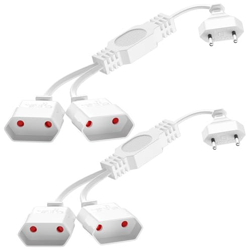 Verlängerungskabel Eurostecker, 0,3M Kurzes Netzkabel Verlängerung, 2-Fach Eurostecker, 0.75 mm² Typ-C Euro Buchse 2 Stücke, 5cm Stromkabel Eurostecker auf Eurobuchse, Max.2,5A/250V für TV&Lampe Weiß