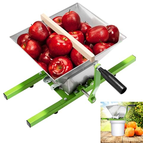 Suusolny 7 Liter Obstmühle Apfel Obsthäcksler Obstpresse Maischemühle mit Handkurbel Beerenmühle Obsthäcksler Traubenmühle Für die Herstellung von Saft, Würze oder Most mit Einer Obstpresse