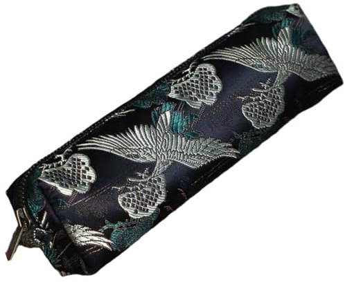 Uoocg Astuccio retrò in broccato Astuccio grande per adulti Borsa per penne per scuola, college, studenti, ragazze, Nero , 22 cm x 9 cm x 4.8 cm