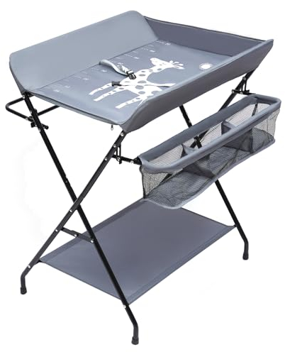 Xilinjyao Tragbare Faltbare Wickeltisch Wickelkombi klappbare Wickelkommode mobiler mit Wickelauflage Ablagefächern für Reisen schützt die Taille