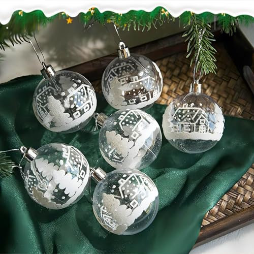 6 stycken julgranskulor i plast, vita, glitter, julgranskulor, 6 cm, julgran, dekoration, julgran, bollar, julhänge, julgransprydnad
