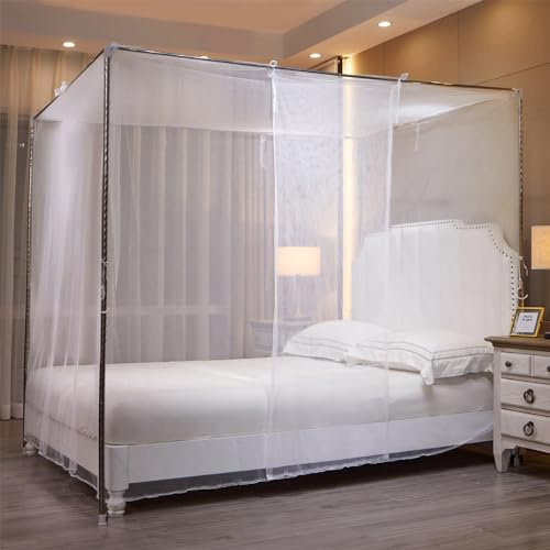 Niemro White Mosquito Net Tent for Bed，One Side Opening Canopy Netting Curtain Net for Bedroom Decoration for Queen Size（Without Bed Frame）