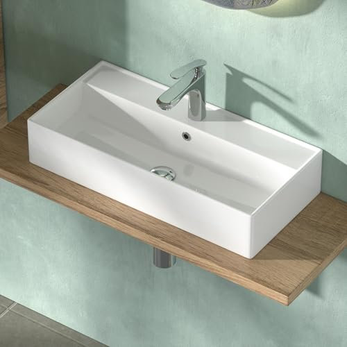 CASAMO Waschbecken Waschtisch aus Keramik - Aufsatzwaschbecken Bad- Hängewaschbecken Eckig- Waschtisch/Waschplätze Gäste WC 65 x 31 x 13 cm