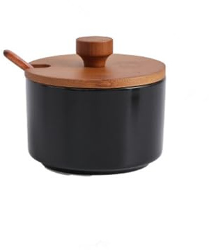 OnePine 220ml/7.74 oz Zuccheriera Porcellana, Zuccheriera con Coperchio e Cucchiaio, Design Elegante, per Casa e Cucina, Nero
