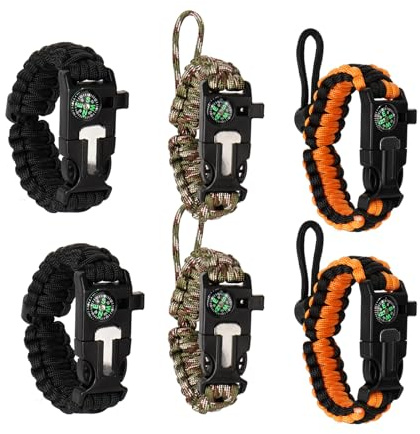 6 Pièces Bracelets de Survie en Paracorde, 5 in 1 Bracelets en Paracorde de Survie en Plein Air pour Homme Femme, pour Randonnée, Camping et Situation d'urgenc ﻿