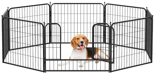 The Fellie Metal Dog Play Pen, Mideum 8 Panel Pet Playpen, Foldable Puppy Pen Indoor/Outdoor, Pet Exercise Cage Fence for Puppies, Cats, Rabbits, 80 x 60cm, Black