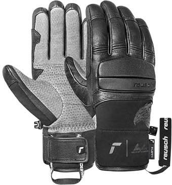 Reusch Marco Gants de Ski Unisexes Noirs – Gants d'hiver imperméables et Coupe-Vent avec Cuir de chèvre, Rembourrage des Chevilles et des Doigts, Chauds, Respirants, Robustes