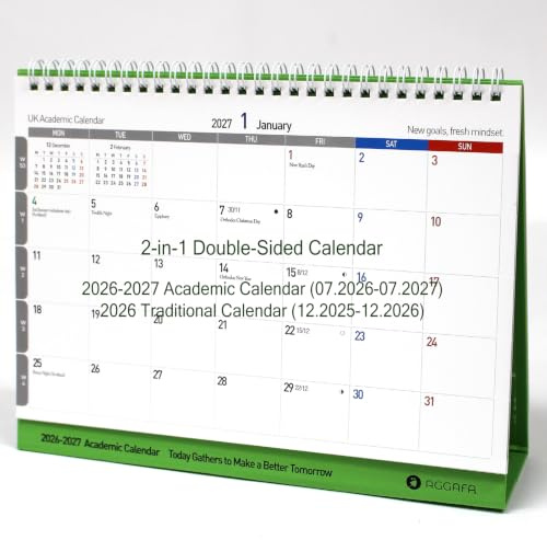 AGGAFA Academic Desk Calendar 2026-2027, Large Print, Double-Sided Flip