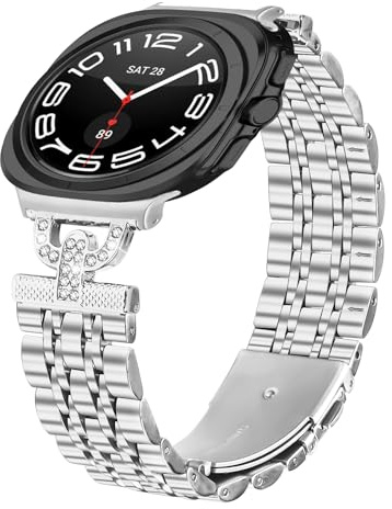 Metallarmband, kompatibel mit Samsung Galaxy Watch Ultra 47 mm, verstellbares D-förmiges Sport-Fitnessband für Samsung Galaxy Watch 7/8 Ultra 47 mm, für Damen und Herren, Silber, Einheitsgröße