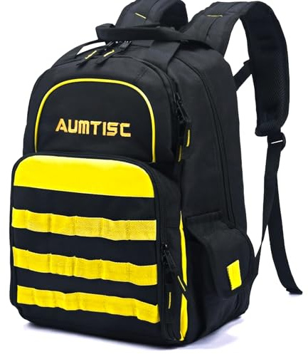 AUMTISC Mochila para herramientas Mochila para trabajo pesado Mochila para herramientas con bolsillo multiusos Mochila para trabajo industrial y de construcción (YELLOW-55L)