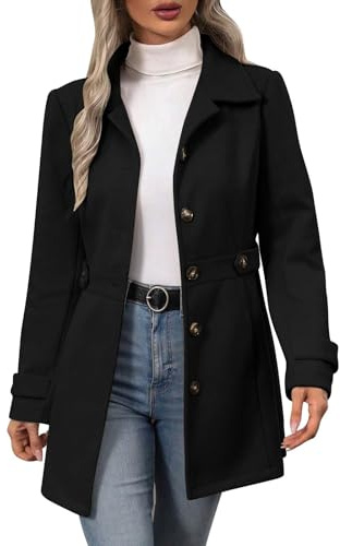 Generisk damvindjacka, figursydd, en rad, medellång, elegant vinterrock, termisk trenchcoat, tjock damkappa, enkel svart kappa med fickor