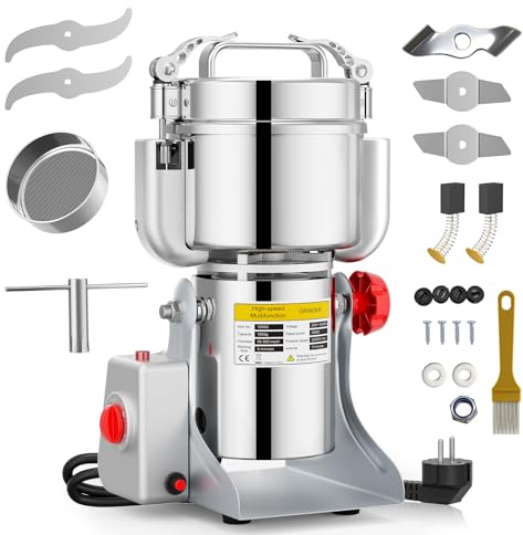 Molino de cereales portátil 220 V, agitar para moler, molinillo de alta velocidad para harina y polvo, para especias/frutos secos/cereales con protección contra sobrecargas (500 g)