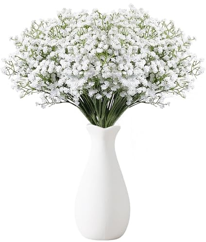 Touosy 18 Piezas Flores Artificiales Decoracion Gypsophila Ramo de Flores Plantas Artificiales con Botella para Manualidades y Álbumes Bodas Hogar Jardines Porches Ventanas (Blanco)