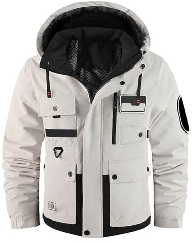 Generisch Winter Jacket Men's Ski Jacket Warm Waterproof Outdoor Jackets for Men Windproof Snowboard Jacket Thick Cross-Country Jacket Military Outdoor Jacket Warm Hooded Jacket Trucker Jacket, White