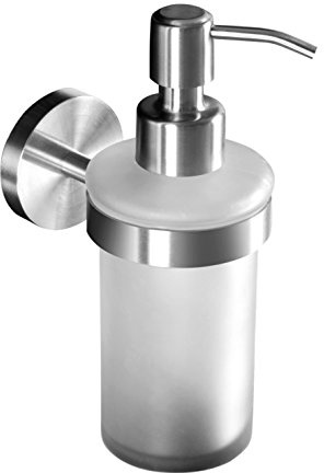 Ambrosya - Seifenspender mit Wandbefestigung - Glas Seife Spender Halter Seifenhalter Seifenschale Bad Küche Toilette WC (Edelstahl (Gebürstet))