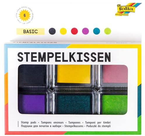 folia 30180 - Stempelkissen Set basic, 6 Stempelkissen, in verschiedenen Farben, ideal zum Verzieren von Karten und anderen Bastelarbeiten
