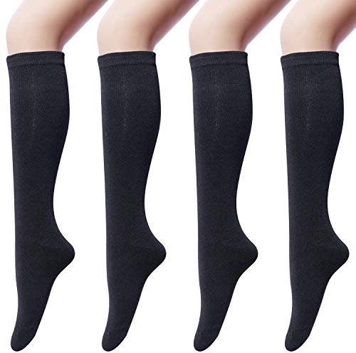 Chalier Cozy 4 Pairs Women's Cotton Knee High Socks Casual Thigh High Socks Knit Over the Knee Long Sock Black Sock