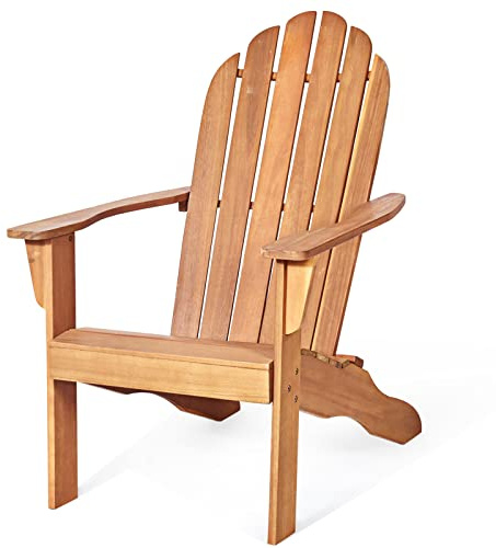 GOPLUS Adirondack Stuhl aus Massivholz, Gartenstuhl bis zu 160kg Belastbar, Gartensessel mit Armlehnen & Rückenlehne, Strandstuhl mit Lackierter Oberfläche, für Garten Strand Outdoor (Braun)