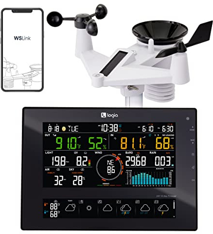 Logia 7-in-1 Wi-Fi Wireless Weather Station with 10-Day / 24 Hour Forecast, Solar & Large 8 Color Display | Measures Wind Speed/Direction, Rainfall, UV Index, Light Intensity, Temperature & Humidity