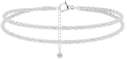 Freekiss Ankle Bracelets for Women, 925 Sterling Silver Ankle Bracelets for Women Layered Waterproof Sparkle Glitter Chain Anklets Cute Dainty Adjustable Stacked Anklet Set Foot Jewelry Gifts
