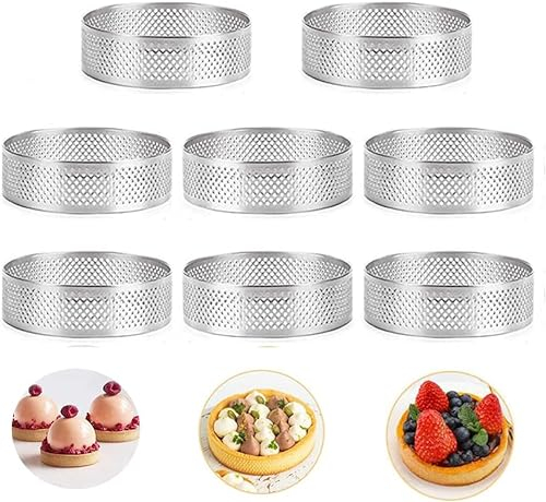 Smallterm Lot de 8 anneaux à tartelette moules à dessert en mousse pour la cuisine et la pâtisserie Desserts - Moule à gâteau - Moule à gâteau - Tartelettes circulaires - Outils de cuisson DIY - 8 cm