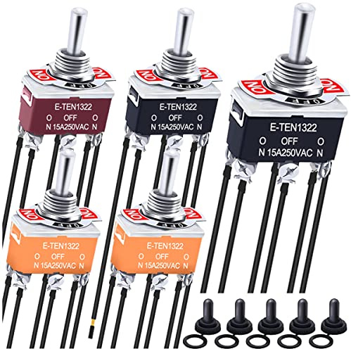 MKBKLLJY 5St. AC 15A 250V 20A 125V Heavy Duty Kippschalter 6Pin DPDT ON/Off/ON Metall Bat Switch mit wasserdichten Boot Cap Cover Terminal Drähte für Auto Boot (Schwarz/Orange/Braun)